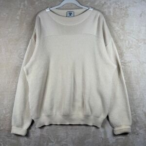 Country Road Workwear Mens Cream Pure New Wool Ribbed Crewneck Sweater Large